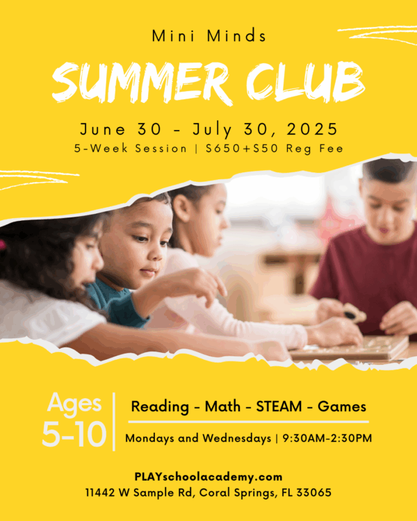 Summer Club | Reading & Math Fun | Ages 5-10 | June30-July30 | Mondays and Wednesdays | 9:30AM-2:30PM